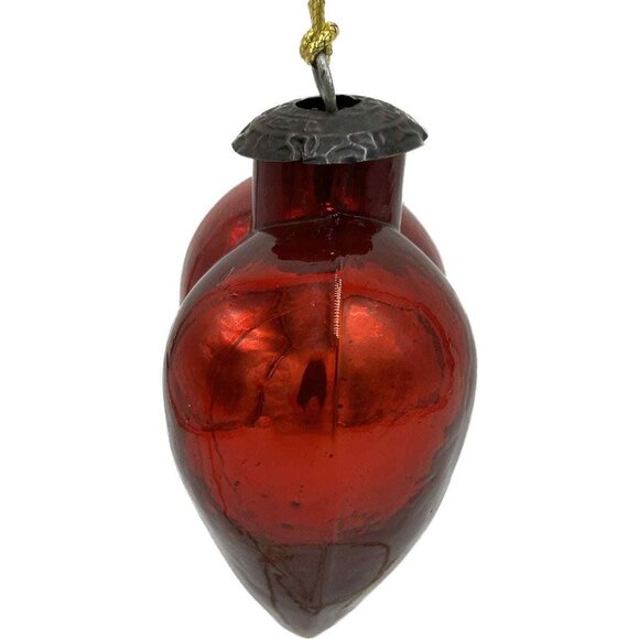 Vtg Kugel Ornament Midwest Red Glass Heart Shaped 3.5” Germany Christmas Core - Picture 6 of 8